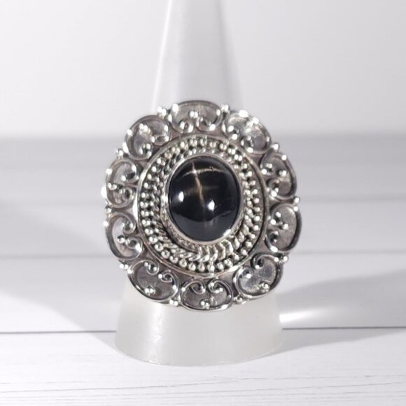 Black Star Diopside Statement Ring Size 7-1/4 - Picture 1 of 8